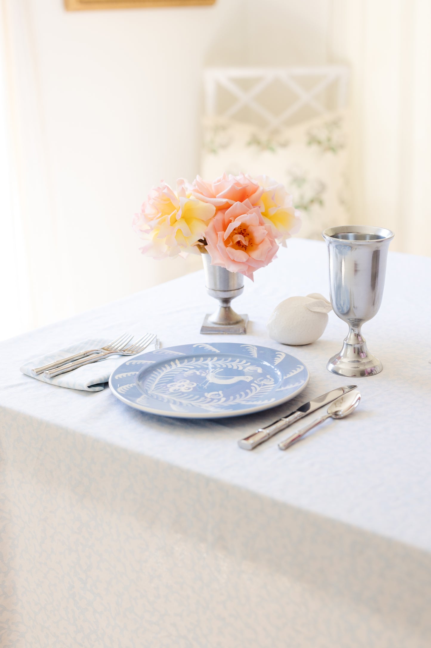 CHAMBRAY CORAL TABLECLOTH