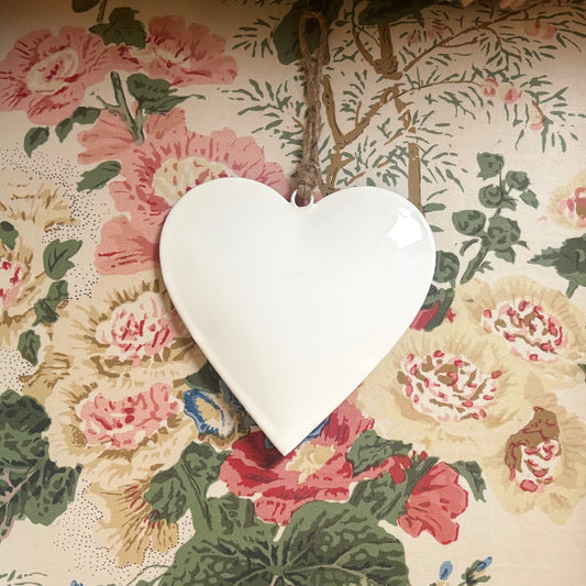WHITE ENAMEL HANGING HEART