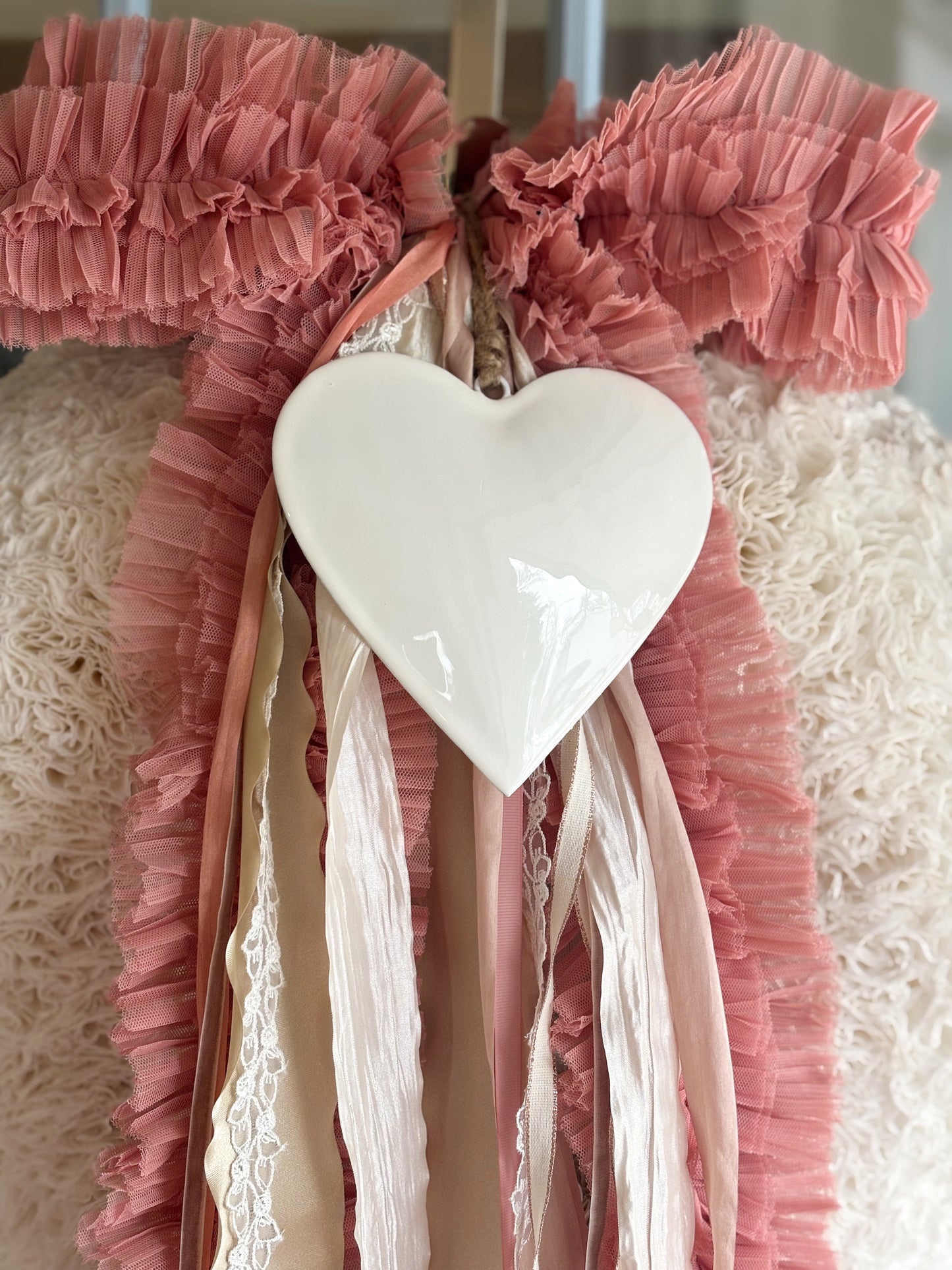 WHITE ENAMEL HANGING HEART