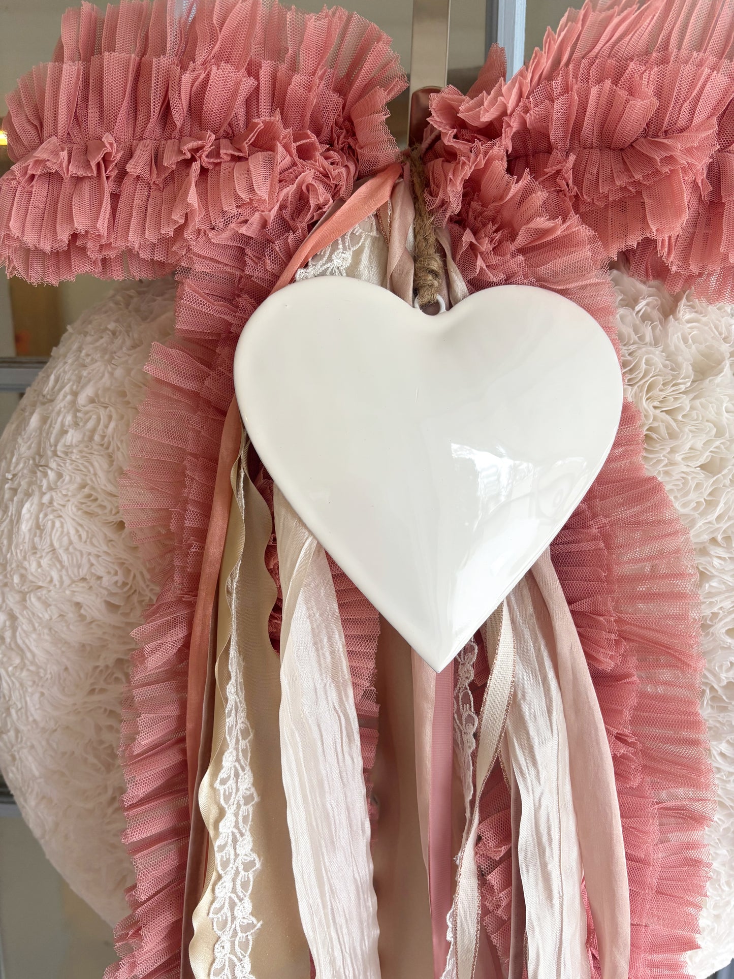 WHITE ENAMEL HANGING HEART